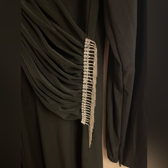NWT IEENA for MAC DUGGAL Jersey Long Sleeve Asymmetrical Ruched Gown Size 14 - Picture 7 of 9